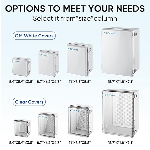 TICONN Outdoor Electrical Box Waterproof, Junction Box IP67 ABS Plastic Enclosure with Hinged Cover with Mounting Plate, Wall Brackets, Cable Glands (Clear, 15.7"x11.8"x7.1")