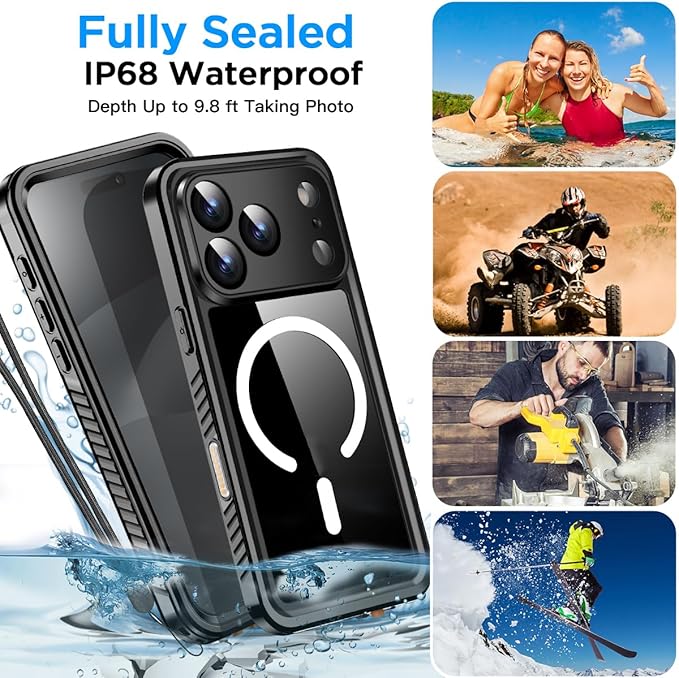 AICase for iPhone 17 Pro Max Case Waterproof Clear with MagSafe Water Proof/Snowproof/Dustproof/Shockproof,IP68 Certified 360 Full Body Protection Fully Sealed Underwater for iPhone 17 Pro Max 6.9"