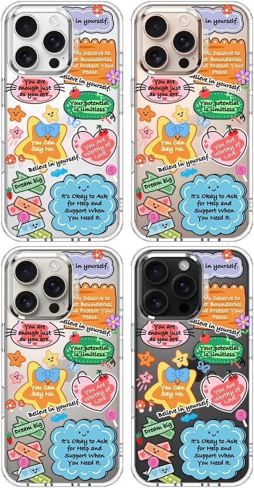 MOSNOVO for iPhone 16 Pro Case, Shockproof Military-Grade Protection 6.6ft Drop Tested, Clear Phone Case for iPhone 16 Pro, Self Love Club Design