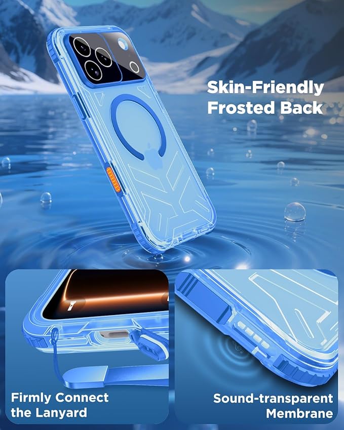 for iPhone 17 Pro Max Waterproof Case with Magsafe, Built-in [Camera & Screen Protector] [Lanyard], IP68 Water Proof Full Body Dustproof Heavy Duty Frosted Protective Phone Cover, 6.9" Blue