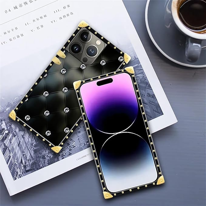 Compatible with iPhone 14 Pro Max Case, Shiny Black Sofa Crystal Luxury Golden Decoration for Girl Women Soft TPU Shockproof Protective Hard PC Back for iPhone 14 Pro Max