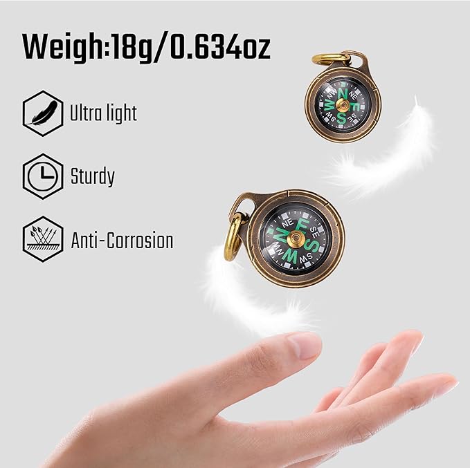 MecArmy Mini Titanium/Brass Compass, Waterproof IPX5 Pocket Compass for Hiking & Survival, Keychain & Necklace Gifts for Men & Women, Ideal Graduation & Outdoor Adventure Present
