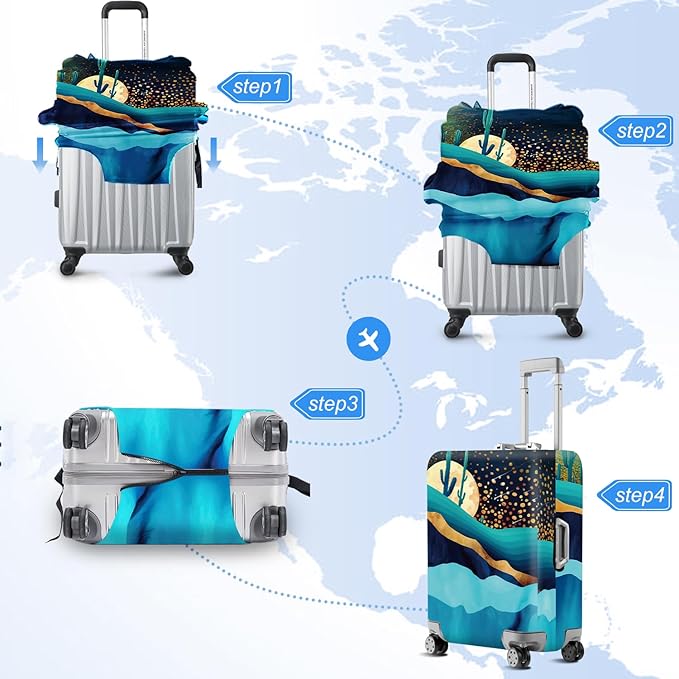 ANNA QUEEN Boho Night Desert Travel Luggage Cover -Stretchable Airplane Suitcase Protector Sleeve,Universal Washable Fit for 20-22 Inch Checked Baggage,Water Resistant Durable Luggage Protector