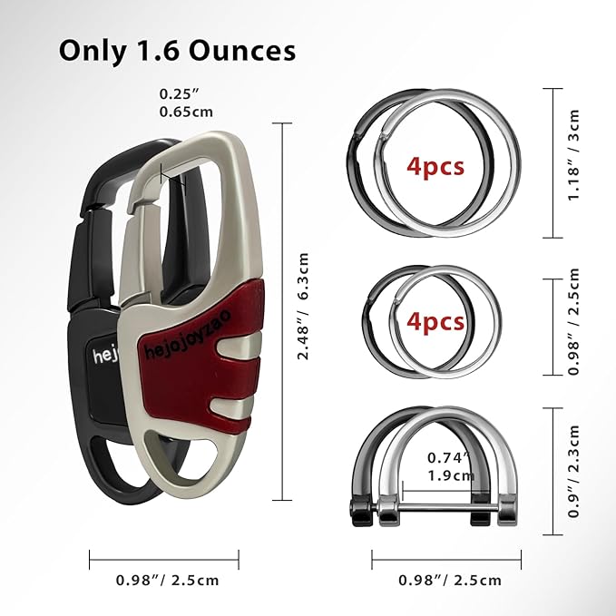 Keychain with Carabiner Clip, 4 Heavy Duty Key Rings and D Ring for Men's Car Key Fob Holder Fits Belt Loops