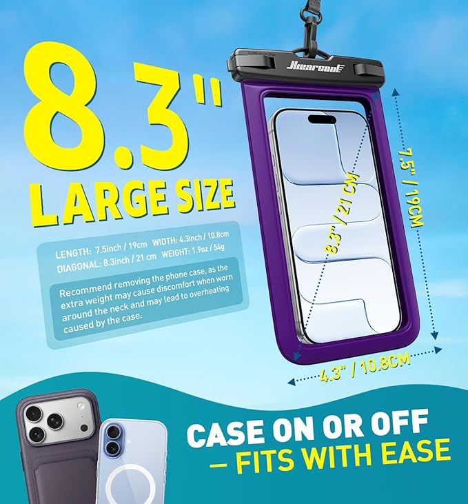 Hiearcool Waterproof Phone Pouch 2 Pack, IPX8 Dry Bag with Lanyard, Touch Screen Compatible for iPhone 17/16/15/14/13 Pro Max, Beach Swimming Cruise Travel-Black & Deep Purple