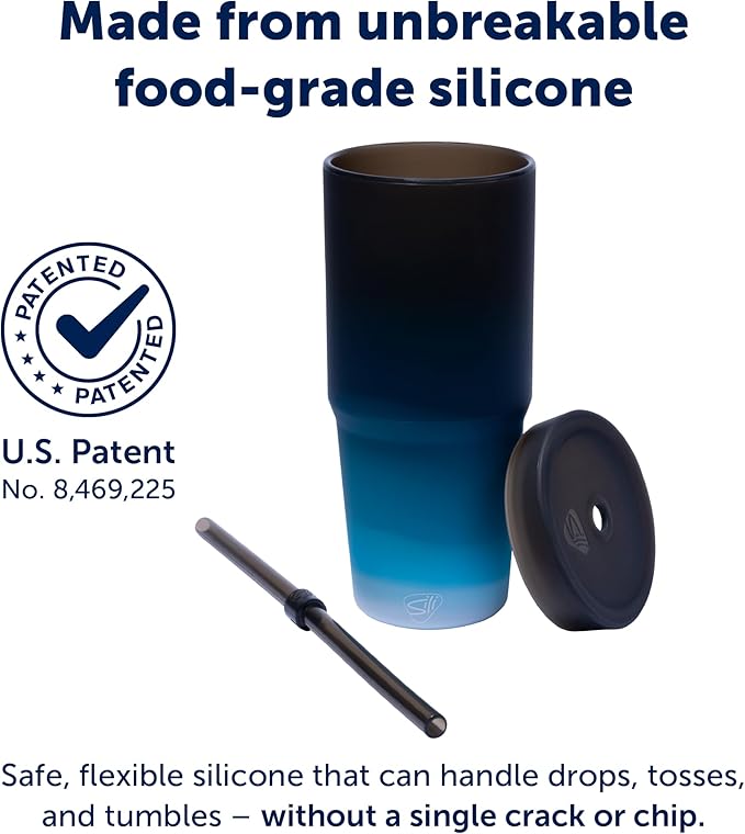 Silipint: 32oz Silicone STRAW TUMBLER, Unbreakable, Non-Toxic, Dishwasher Safe - Moon Beam Pack of 1