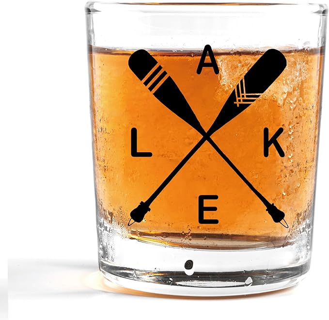 Nogrit Lake House Decor Whiskey Glasses 10 Oz,Beach Wine Old Fashioned Rocks Glasses Lake Gifts for Women Men Drinking Cocktail Scotch Vodka Tequila Rum