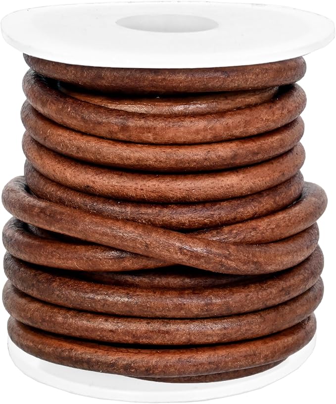 GENIQUE Real/Genuine Round Leather String Cord for Necklace, Bracelets, Jewellery, Braiding (5mm, Saddle Brown Distressed)