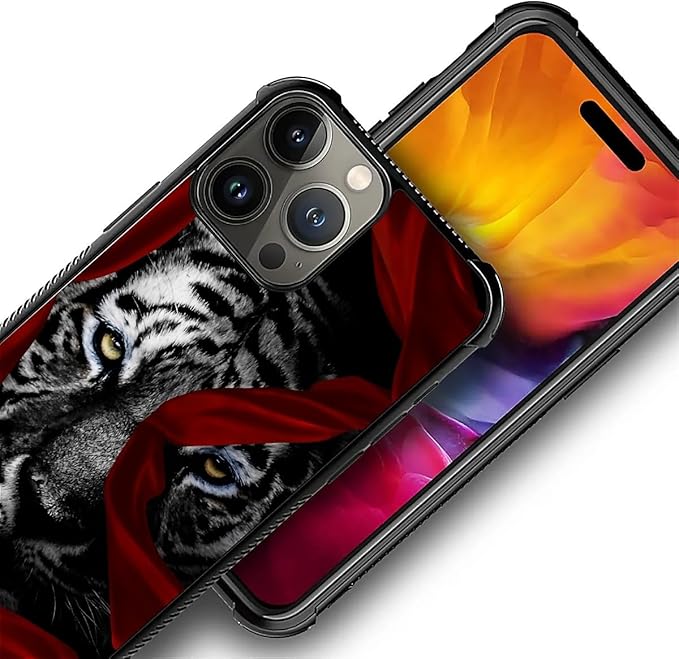 for iPhone 16 Pro Case, Red Ribbon Tiger Pattern Graphic Design Girl Boy Soft Silicone Hard Acrylic Shock Protection for iPhone 16 Pro