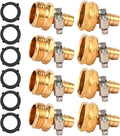 Brass Garden Hose Connector Repair Mender Kit with Stainless Clamp,Fits 1/2" Water Hose Fitting,4 Sets(1/2" Barb x 3/4" GHT)