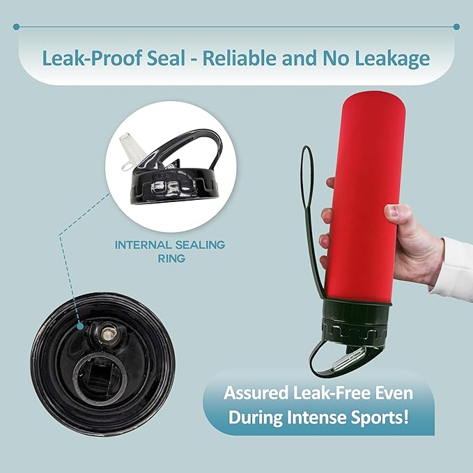 Collapsible Water Bottles 20oz, Odorless BPA-Free Silicone, Leak-Proof Foldable Reusable Bottle - Perfect for Cruise Travel Sports Gym Hiking Camping Cycling - Red