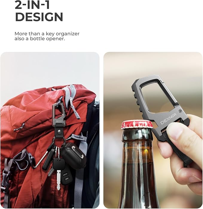 Dexnor Heavy Duty Key Chain Bottle Opener,2PCS Carabiner Key Ring Clip Aerospace-grade Stainless Steel Car Key Fob Holder Organizer EDC Keychain Keyring Accessories for Men and Women Black