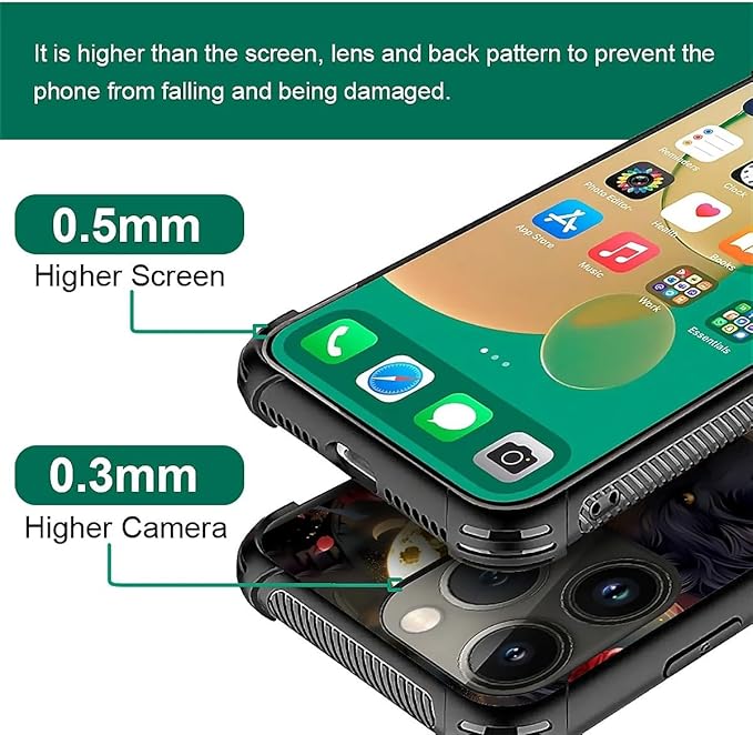 for iPhone 13 Pro Max Case, Black White Wolf Moon Flower Rose Pattern Graphic Design Girl Boy Soft Silicone Hard Acrylic Shock Protection for iPhone 13 Pro Max