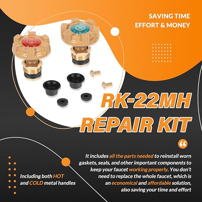 RK-22MH Repair Kit Metal Handle Replacement for Woodford Model 22 and V22 Outdoor Wall Faucets, Round Handle (18Pcs)