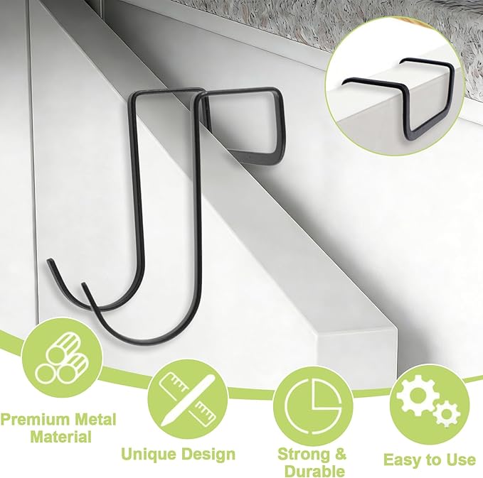 12Pcs Over Cabinet Double Hooks, Stainless Steel Over Cupboard Door Towel Hanger Multi-Purpose S-Shaped Hooks for Kitchen,Bathroom (Black)
