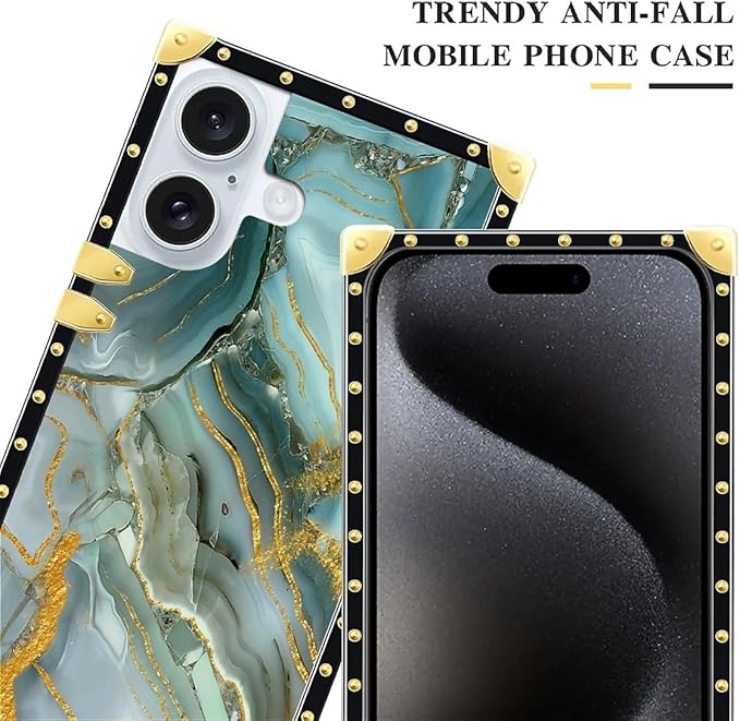 Compatible with iPhone 16 Plus Case, Golden Texture Marble Veining Luxury Golden Decoration for Girl Women Soft TPU Shockproof Protective Hard PC Back for iPhone 16 Plus