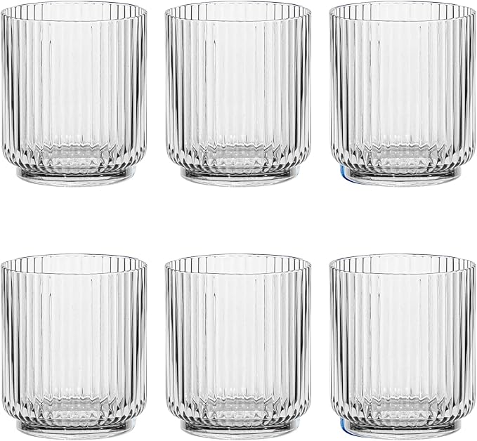 TarHong Mesa Premium Plastic Drinkware Tumbler/Double Old Fashioned, 15 Ounce, Clear, (Set of 6)