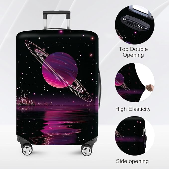 ANNA QUEEN Cosmic Purple Saturn Luggage Cover-Stretchable,Water Resistant & Durable Suitcase Protector,Universal Washable Fit for 28-30 Inch Checked Baggage