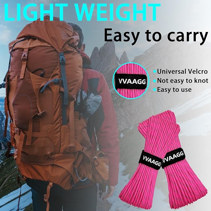 VVAAGG Reflective Paracord Rope 100FT, 7 Strand Nylon para Cord Lanyard Utility 550 Parachute Cord, 4mm Thin Tent Rope for Outdoor Camping Hiking