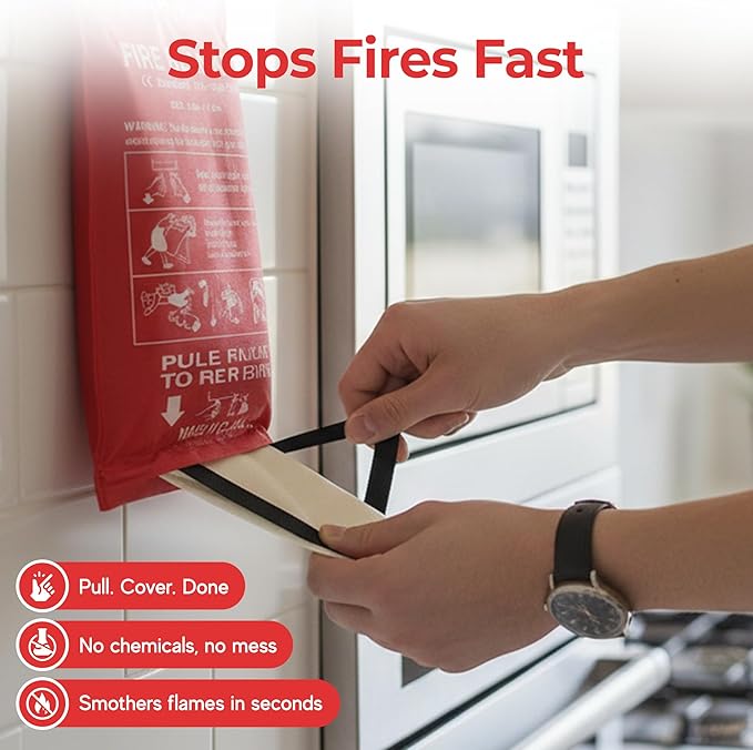Sierra Madre Emergency Fire Blanket for Home and Kitchen – 100% Fiberglass Fire Suppression Blanket (40x40) for Car, Office & Camping – Instantly Smothers Flames – Lightweight & Reusable (Pack of 2)