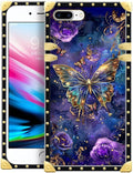 Compatible with iPhone 8 Plus 7 Plus Case, Glistening Golden Butterfly Vibrant Purple Blue Luxury Golden Decoration for Girl Women Soft TPU Shockproof Protective Hard PC Back