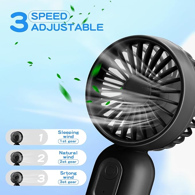 Rossesay 6 Pcs Mini Portable Fan Bulk Cute Handheld Lightweight Small Little Personal Hand Eyelash Fan 3 Speeds USB Rechargeable for Women Men Indoor Outdoor Makeup Travel (Black)