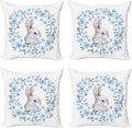 Ambesonne Watercolor Flower Decorative Throw Pillow Case Pack of 4, Bunny Rabbit Portrait in Floral Wreath Illustration Country Style, Cushion Cover for Couch Living Room Car, 18", Blue White
