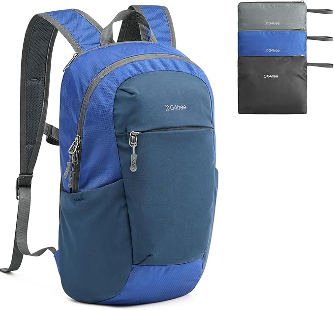 G4Free Small Hiking Backpack 20L Lightweight Foldable Packable Travel Daypack with Thickened Back Panel for Men Women (Blue)