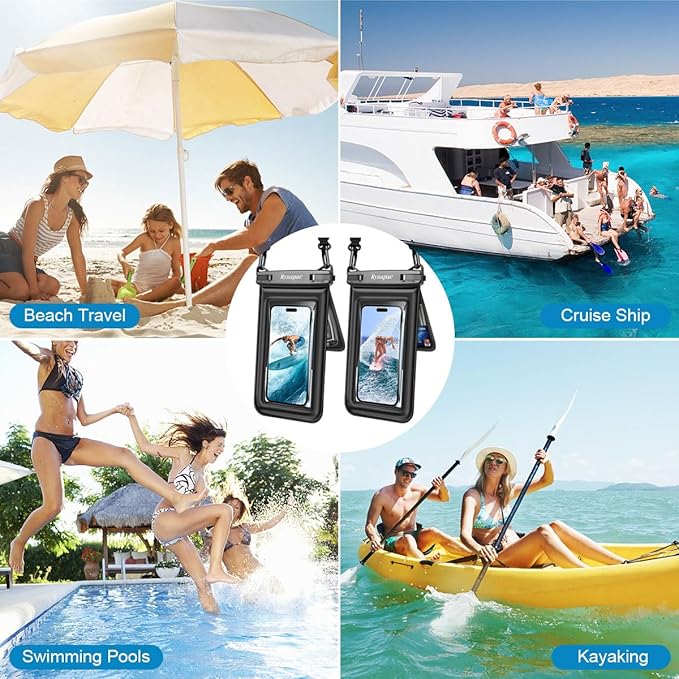 [Up to 8.5''] Waterproof Phone Pouch Floating 2 Pack, IPX8 Double Space Waterproof Phone Case with Lanyard for iPhone 17 16 15 Pro Max, Galaxy S26 Ultra, Cellphone Dry Bag Beach Cruise Ship Essentials