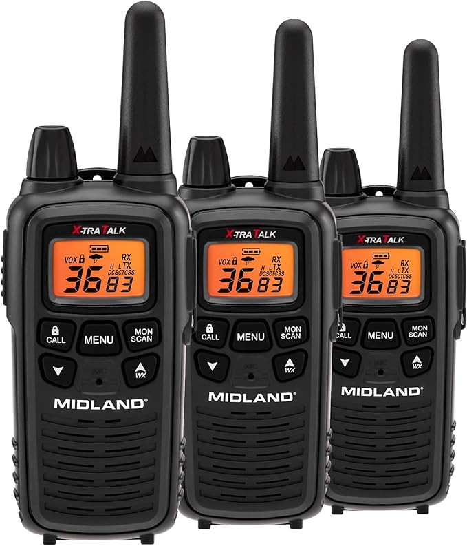 Midland LXT633VP3 FRS Walkie Talkies - Long Range 36-Channel Two-Way Radios, NOAA Weather Alerts (3-Pack, Black)