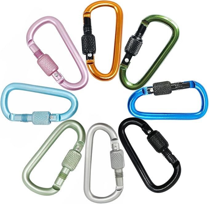 YUCHIYA 8 Pack D-Shape Carabiner Clasp with Screw Gate, 2.2 Inch Mini Keychain Clip Key Chain Buckle, Aluminum Alloy Keyrings Hook for Outdoor Hiking not for Climbing