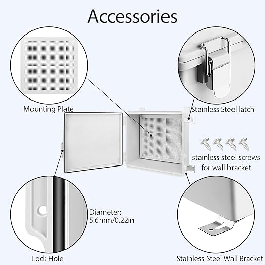 LeMotech Electrical Box, IP67 Waterproof Hinged Cover Stainless Steel Latch Junction Box, ABS Plastic Electrical Enclosure with Mounting Plate,Wall Brackets, Cable Glands, 11.8"x11.8"x7.1", Grey