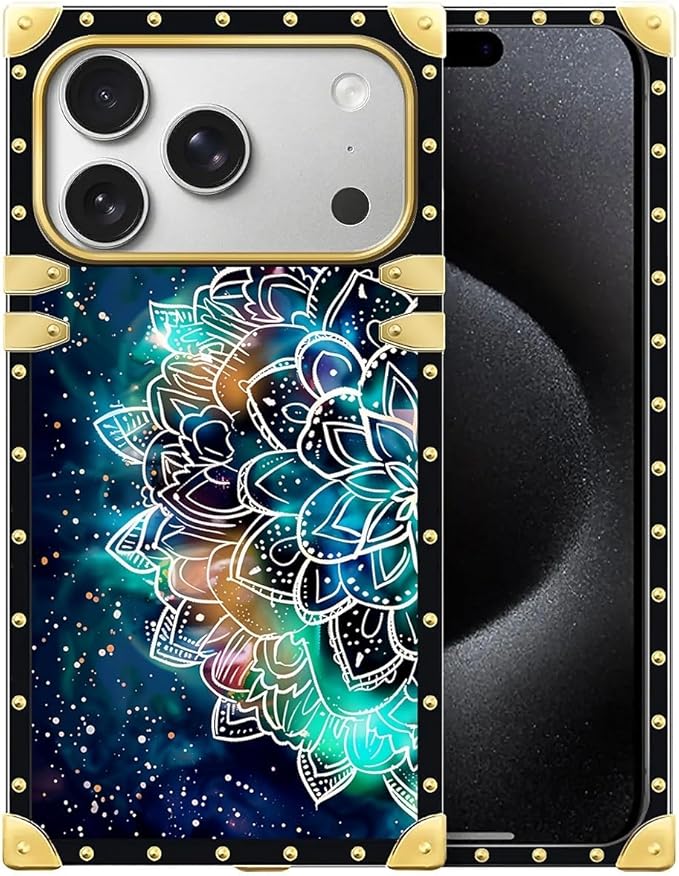 for iPhone 17 Pro Case Luxury Golden Decoration for Girl Women Soft TPU Shockproof Protective Hard PC Back for iPhone 17 Pro Crazy Pattern Starry Sky Colourful Mandala