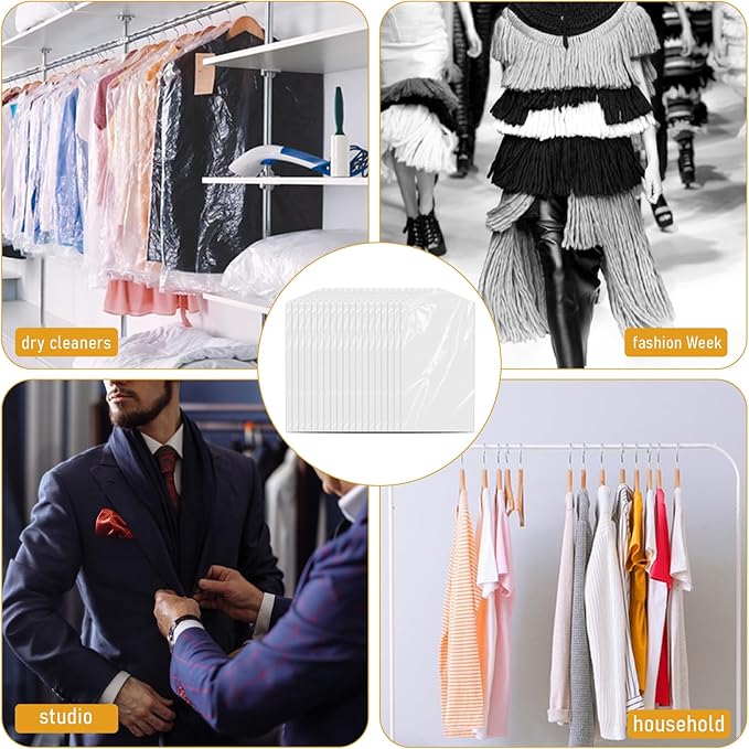 30 Pack Clear Dress Covers for Hanging Plastic Garment Bags 23.6 x 51.2 Inch Transparent Dry Cleaning Bags Dust-proof Garment Covers for Dry Cleaner, Home Storage, Travel