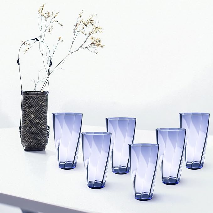 Unbreakable Plastic Cups Plastic Highball Drinking Glasses Tumbler, Large Water Tumbler Set (Set Of 6, 25 Oz) Dishwasher Safe (New Blue)