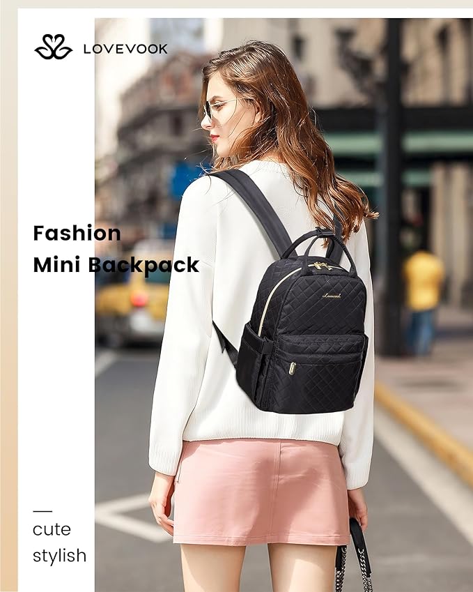 LOVEVOOK Mini Backpack Purse for Women, Cute Small Fashion Daypack, Light Weight, Water Resistant, Black Quilted