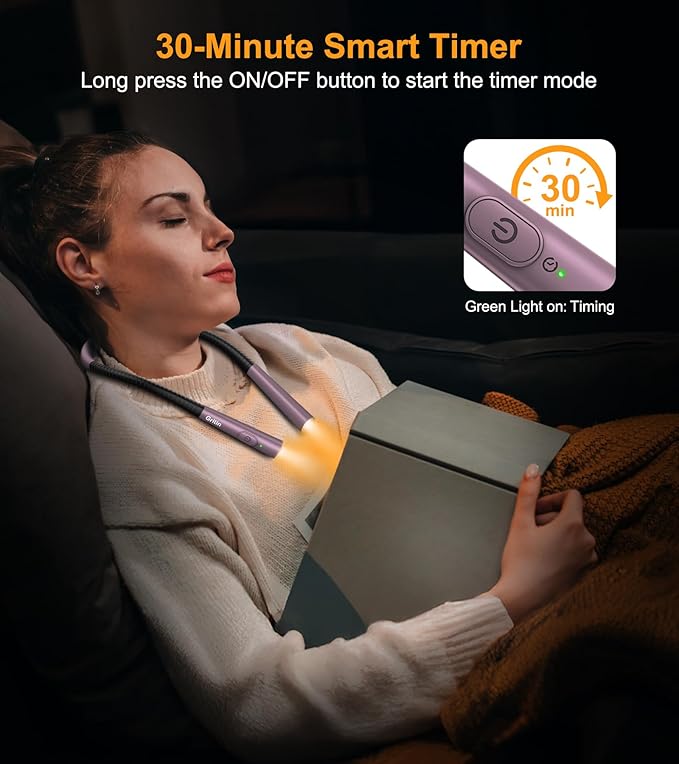 Gritin Book Light, Eye Caring 4-Color & 5-Brightness Neck Light Reading Light- Stepless Dimming,30-min Timer,80+ Hrs Runtime,Bendable Round Neck Design, Lightweight for Reading-Midnight Purple