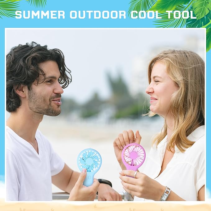 Woanger 12 Pcs Mini Handheld Fan Bulk 3 Speed USB Electric Battery Operated Small Portable Pocket Fan with Data Cable and Mounting Base Quiet Summer Gift for Wedding Travel(Pink Blue Green Purple)