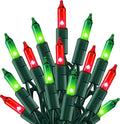 TW SHINE Christmas Mini String Lights, 20FT 100 Count Incandescent Mini Christmas Tree Lights, Waterproof Xmas String Lights for Outdoor Indoor Home Party Yard Decorations, Red and Green