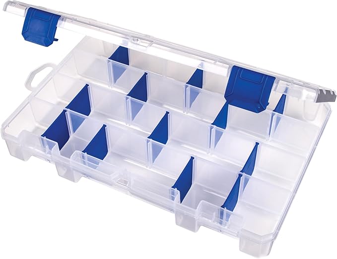 Flambeau Outdoors 4007 Tuff Tainer Fishing Tackle Box with Zerust Anti-Rust Dividers - Includes 12 Dividers, 24 Compartments, Clear Fishing Lure Organizer - 11" x 7.25" x 1.75"