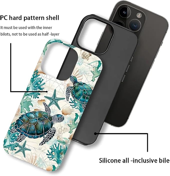 for iPhone 12 Pro Max Case,HH2 Ocean Sea Turtle Nautical Map Hybrid 2 Layer Hard Shell Silicone Protective Pattern Design Case