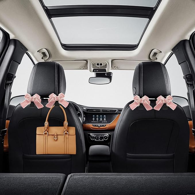 4PCS Car Hooks for Purses and Bags, Cute Bow Car Seat Headrest Hook, Car Accessories Multipurpose Portable Back Seat Hanger Storage Organize Universal Fit for Most Vehicles (4PCS-Pink Bowknot)
