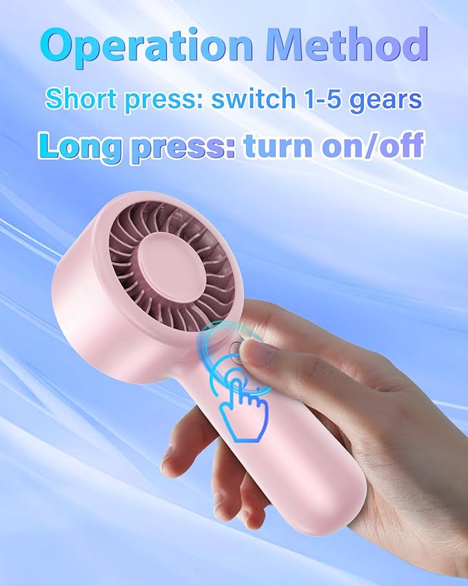 Portable Handheld Fan Personal Small Turbo Hand Fan Powerful, Cooling, Lanyard, USB Rechargeable, 5 Speeds, Makeup, Gifts for Women Men, Kid, Mom, Hot Summer, Travel, Sports, Wedding Use