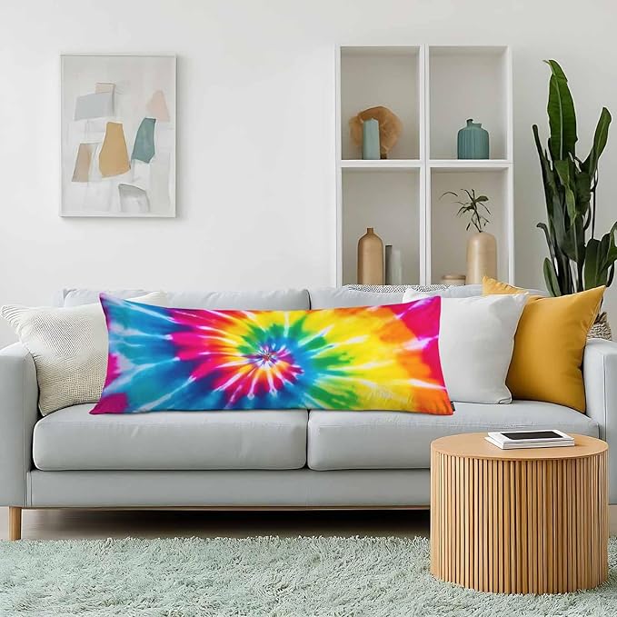 Tie Dye Body Pillow Pillowcase, Abstract Tie Dye Rainbow Farmhouse Pillow Body Cushion Case, 20x54 Inch Body Pillow Cover Extra Large Pillow Protector for Home Couch Sofa