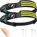 DAWINSIE LED Headlamp Rechargeable (2 PCS), 230° Wide Beam Head Lamp with Motion Sensor, Waterproof Head Light Flashlight for Hiking, Running, Repairing, Fishing Cycling (Black 4)