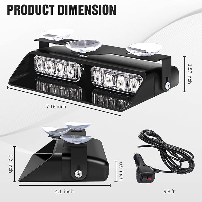 XRIDONSEN 2 in 1 Emergency Dash Lights Red White Volunteer Firefighter Lights Warning Hazard Safety Flashing Law Enforcement Responder Front/Rear Windshield Strobe w/Suction Cups for Vehicles Trucks