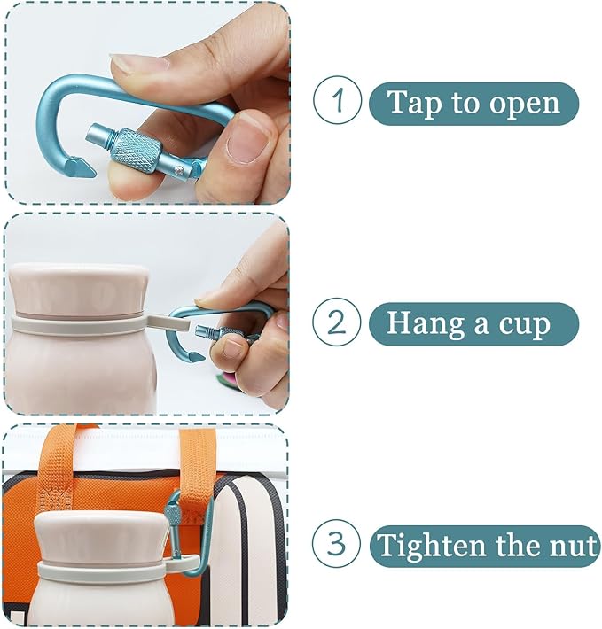 YUCHIYA 8 Pack D-Shape Carabiner Clasp with Screw Gate, 2.2 Inch Mini Keychain Clip Key Chain Buckle, Aluminum Alloy Keyrings Hook for Outdoor Hiking not for Climbing