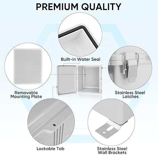 TICONN Outdoor Electrical Box Waterproof, Junction Box IP67 ABS Plastic Enclosure with Hinged Cover with Mounting Plate, Wall Brackets, Cable Glands (Off-White, 24.8"x20.9"x9.8")