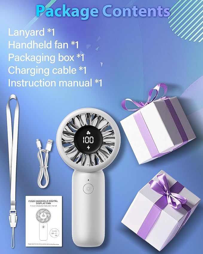 Portable Handheld Fan Personal Small Turbo Hand Fan Powerful, Cooling, Lanyard, USB Rechargeable, 5 Speeds, Makeup, Gifts for Women Men, Kid, Mom, Hot Summer, Travel, Sports, Wedding Use