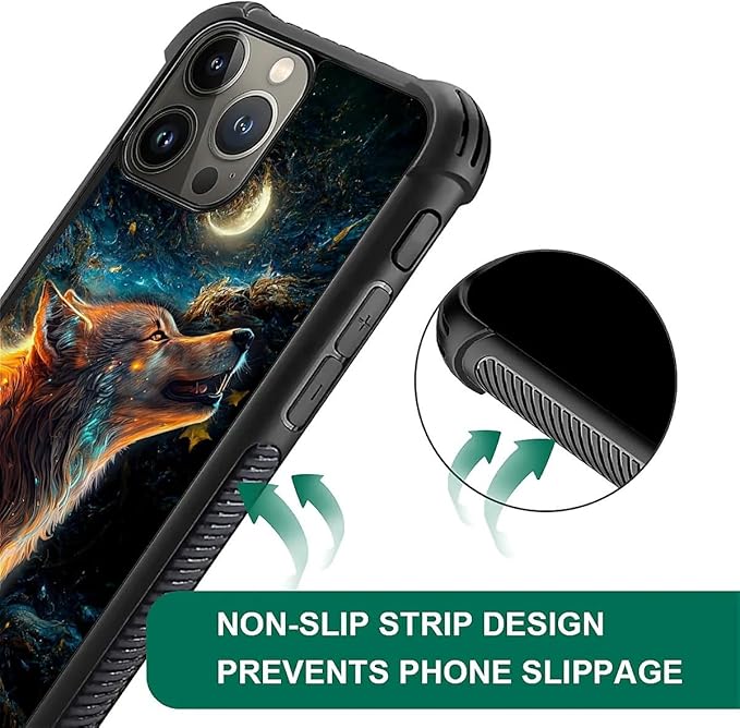 for iPhone 15 Pro Max Case, Star Cave Hungry Wolf Pattern Graphic Design Girl Boy Soft Silicone Hard Acrylic Shock Protection for iPhone 15 Pro Max